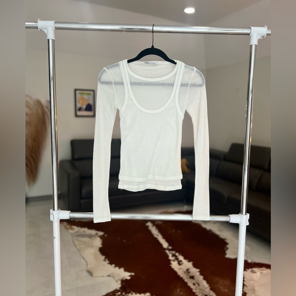 Zara White Sheer Layering Long Sleeve tee Sz S
